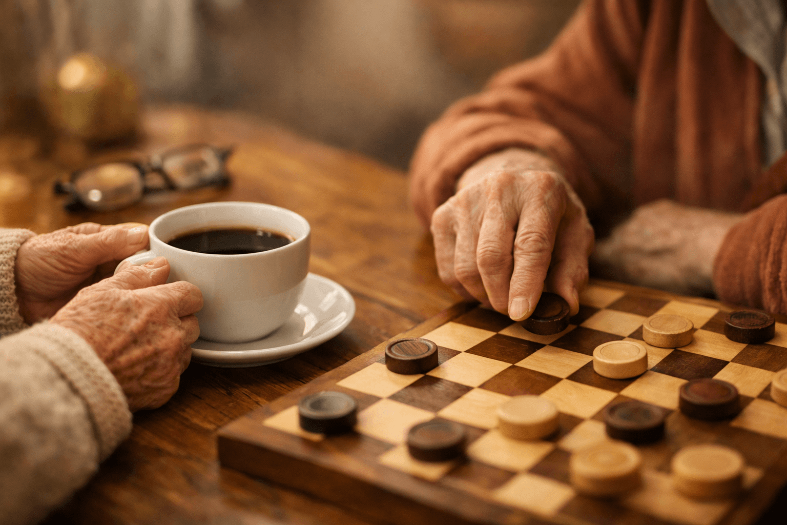Ouderen in een rustige setting die samen een passende activiteit doen