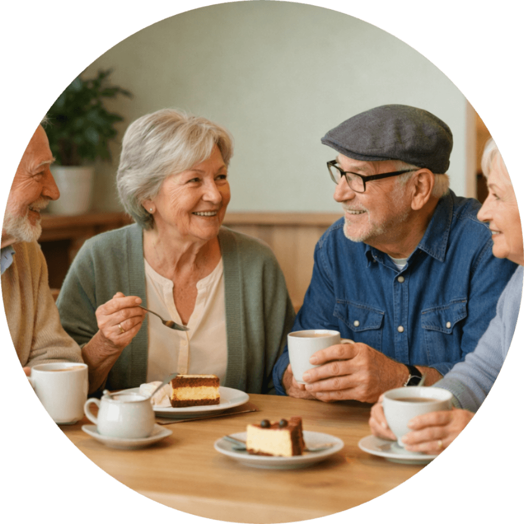 Ouderen samen aan koffie en gebak